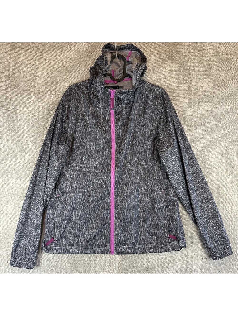 Prana Jacket Womens Small Gray Windbreaker Rain Hood Shell Lightweight